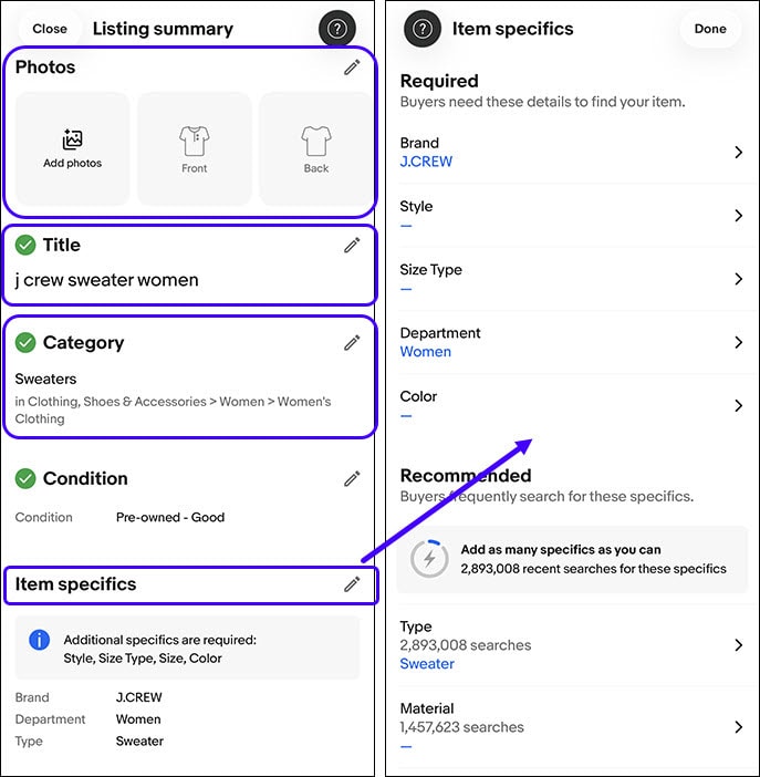 How to add keywords and searchable information in ebay