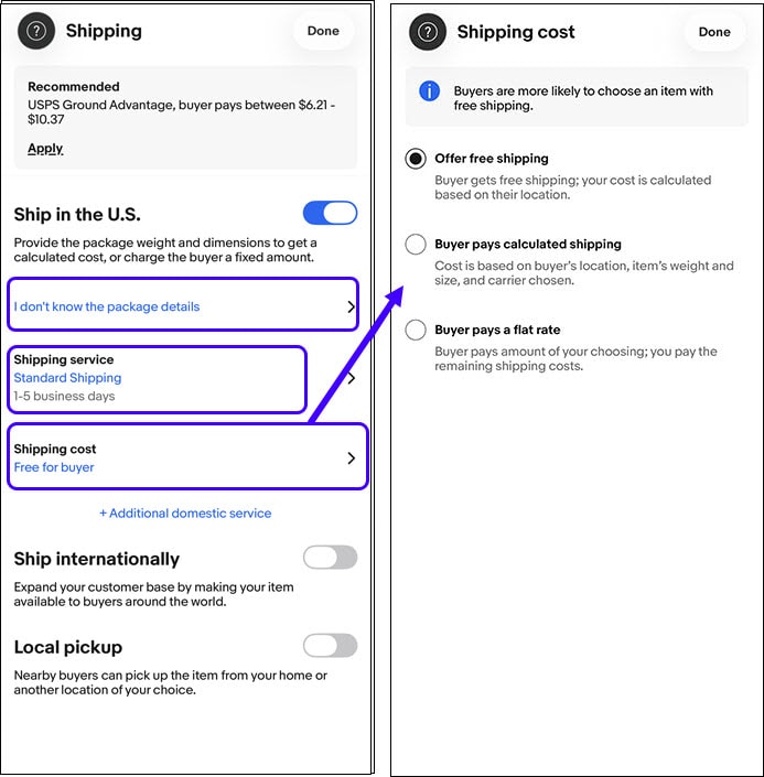 How to add shipping in ebay