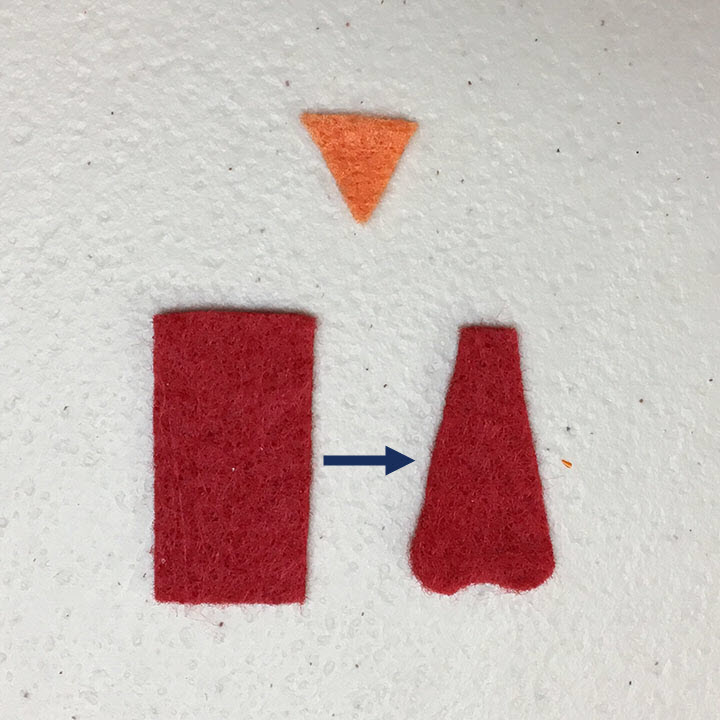 Turkey beak and wattle cut out of felt