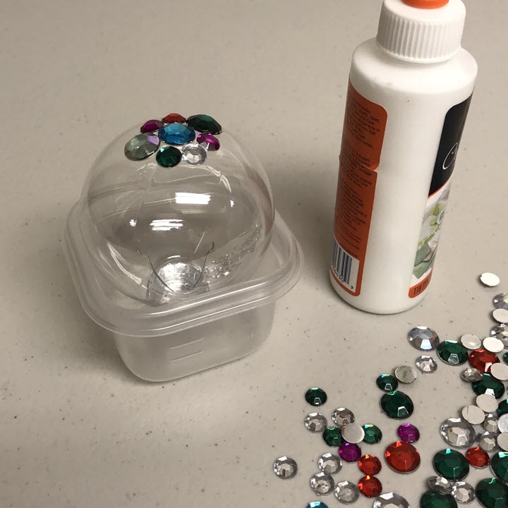 Adding rhinestones to bottom of ornament