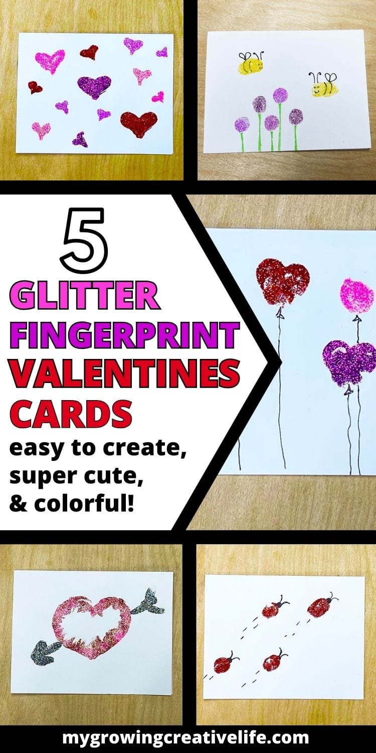 glitter fingerprint valentines cards