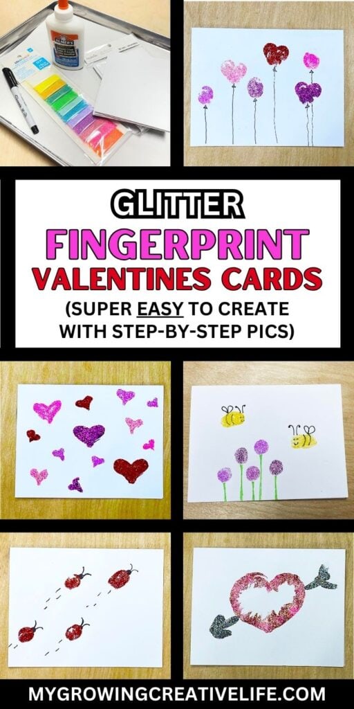 glitter fingerprint valentines cards