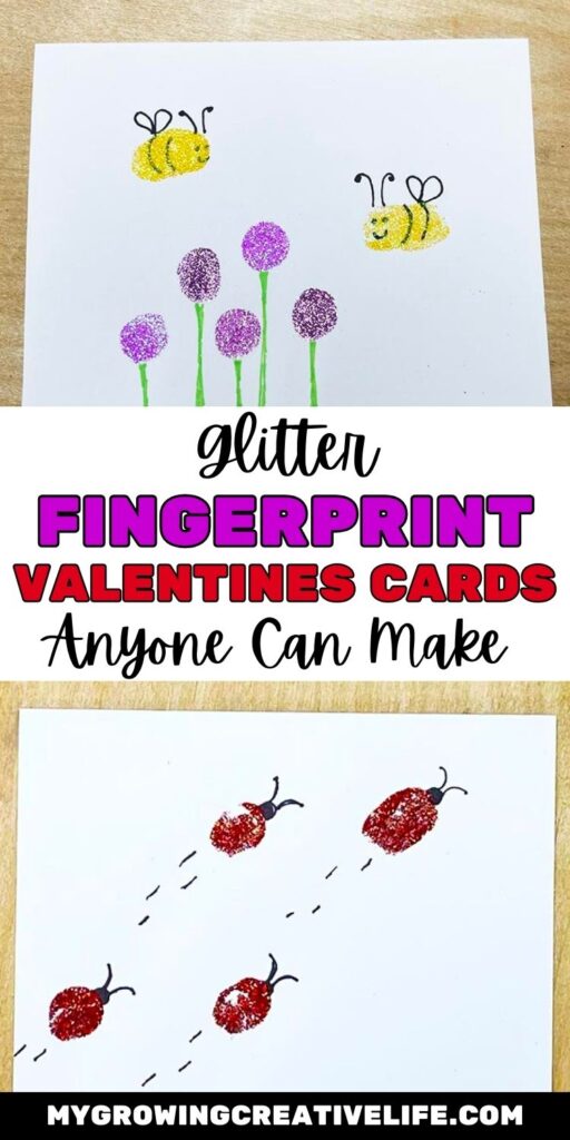 glitter fingerprint valentines cards
