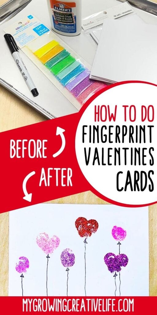 glitter fingerprint valentines cards