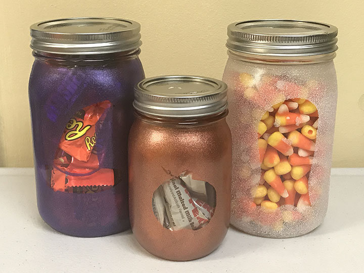 Finished halloween mason jars
