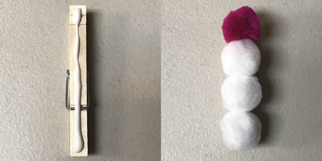 Creating body and hat of snowman on clothespin