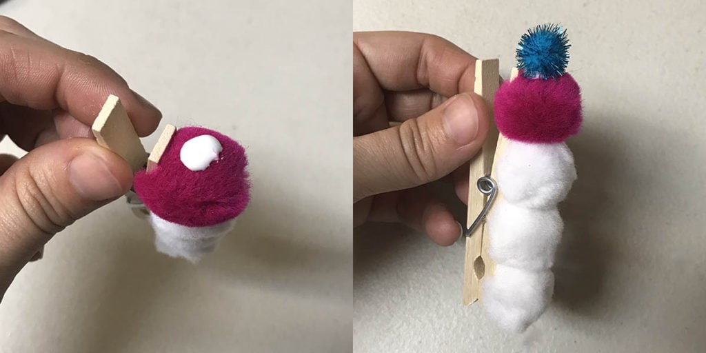 Finishing top of hat with pom pom