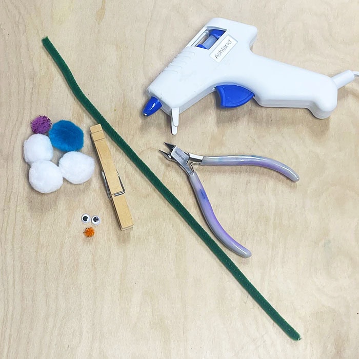 Supplies For Making Clothespin Snowman With Stocking Hat