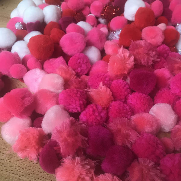 Pom pom pile for Valentine Pom Pom Wreath