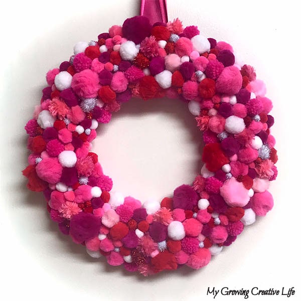 Finished Valentine Pom Pom Wreath