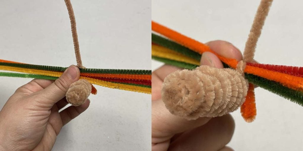 Attaching turkey feathers to body