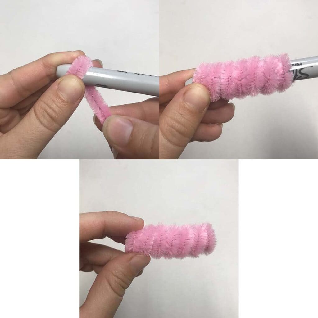 wrapping thick pipe cleaner around sharpie pen to create pig body