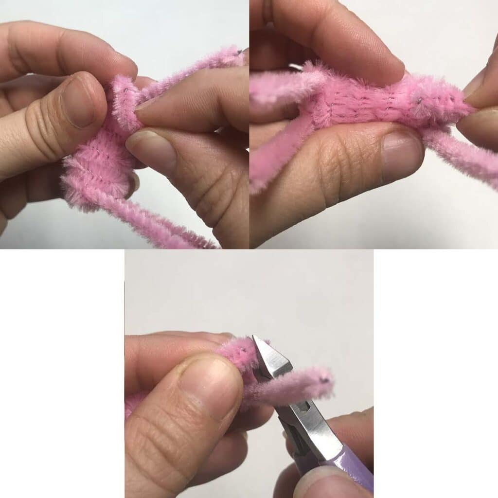 Creating rounded pipe cleaner pig feet