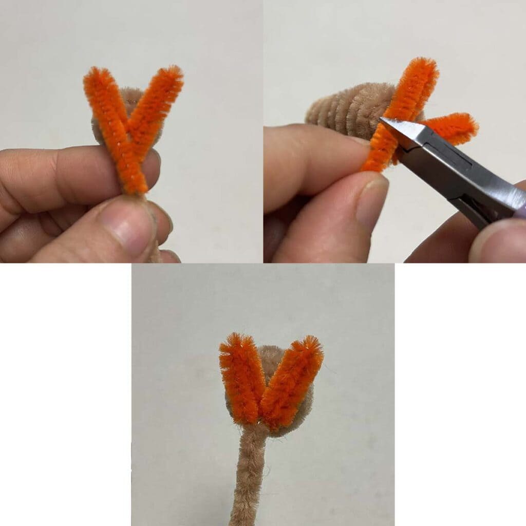Creating feet of pipe cleaner turkey