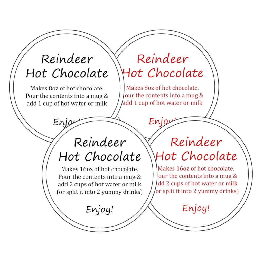 free reindeer hot chocolate cones tags