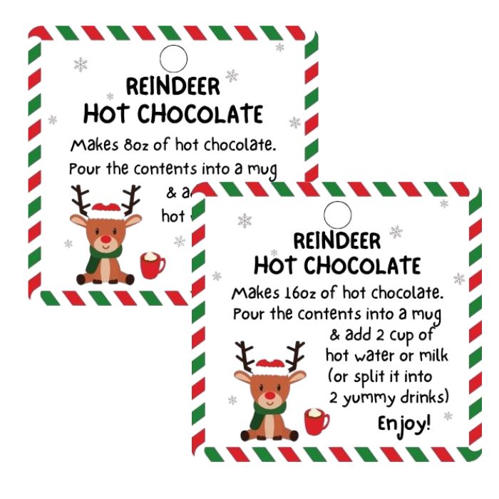 Reindeer Hot Chocolate Cone Tag 1 on Etsy