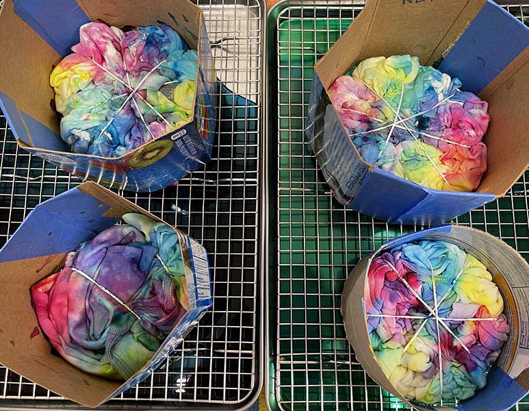 Ice dyeing shirts twelve hours later