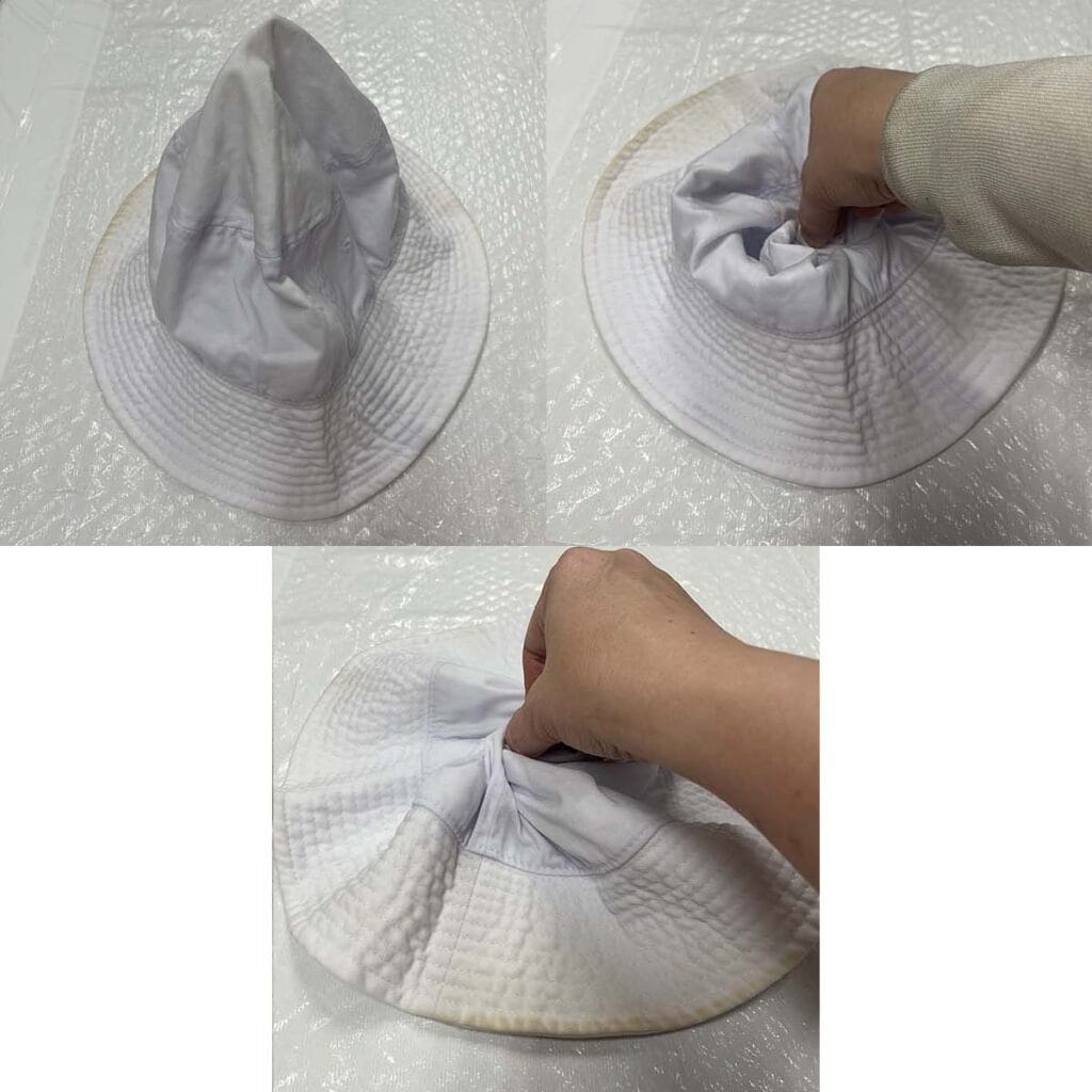 Starting to create spiral pattern on hat