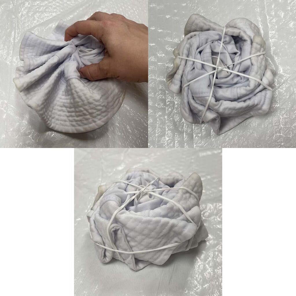 Completing spiral pattern on bucket hat