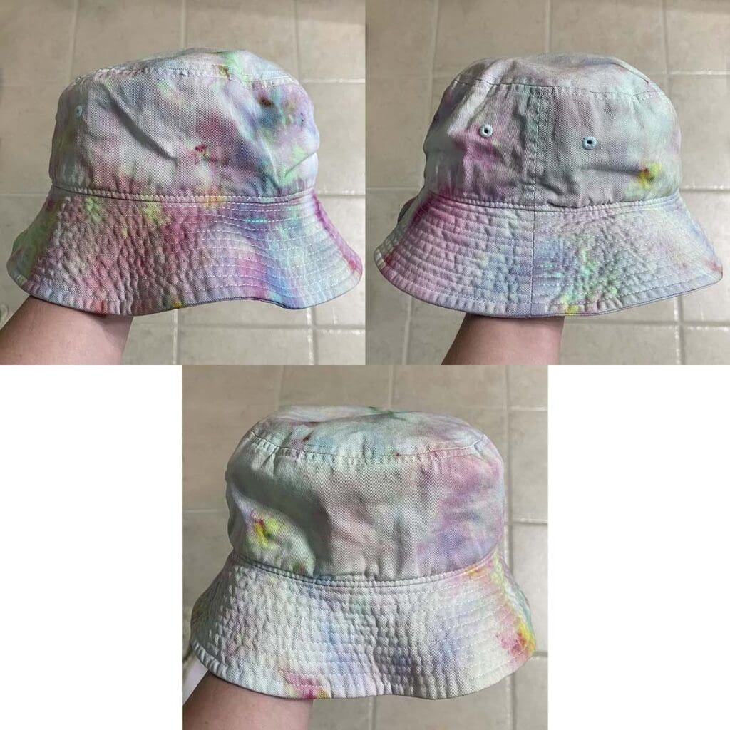 Ice Dyed Crumple Tie Dye Bucket Hat with Pastel Dyes