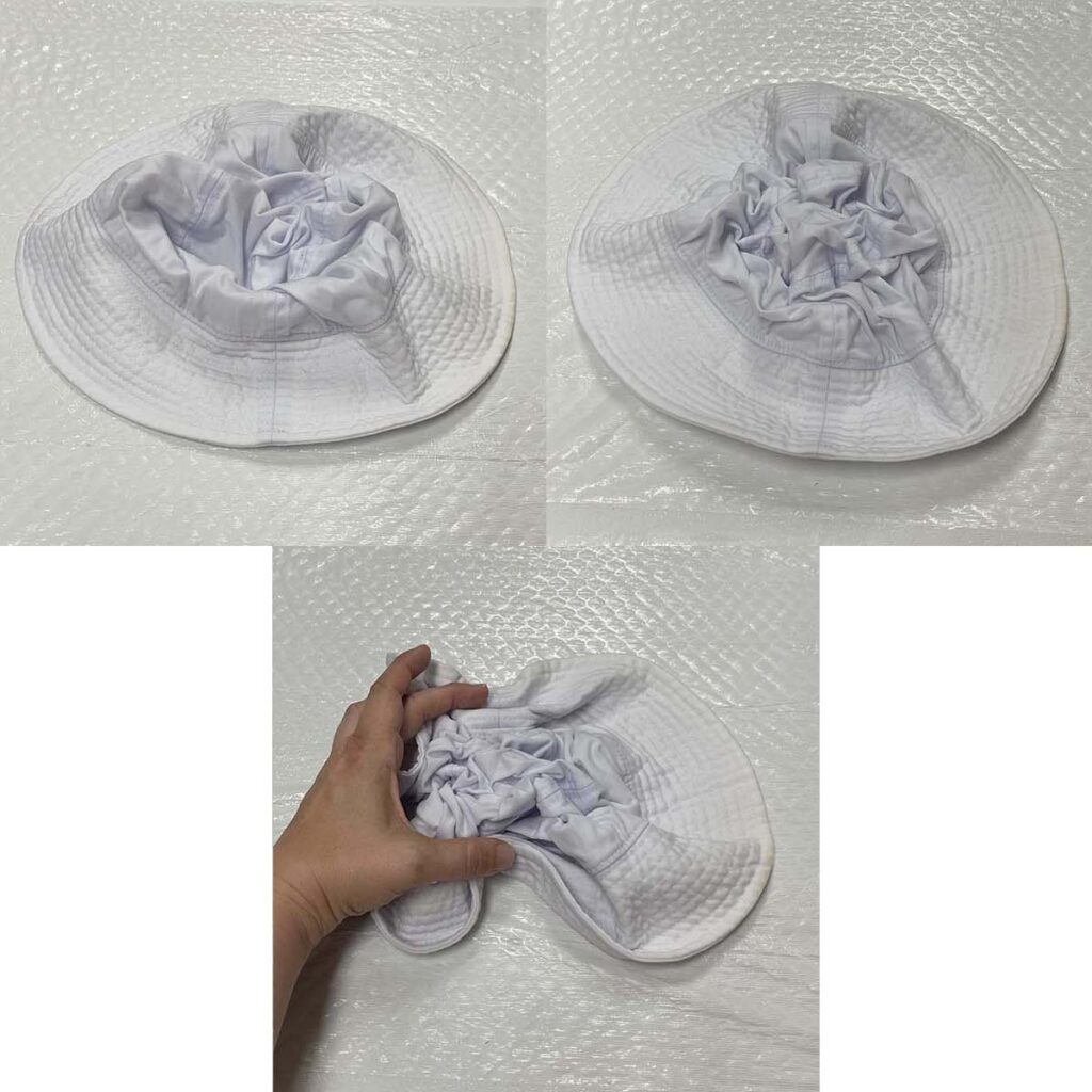 Starting to create crumple pattern on hat