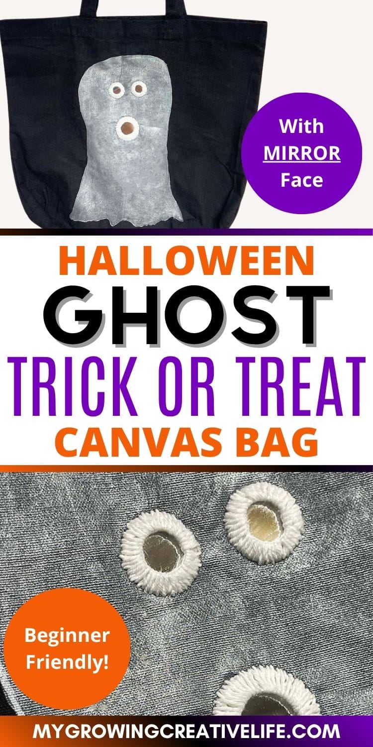 Halloween Canvas Trick or Treat Bag with Mirror Face ghost