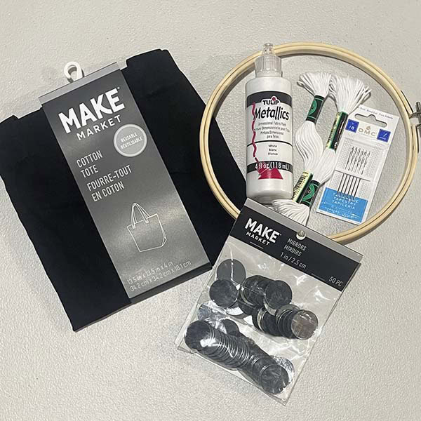 Supplies for canvas trick or treat bag with shisha face