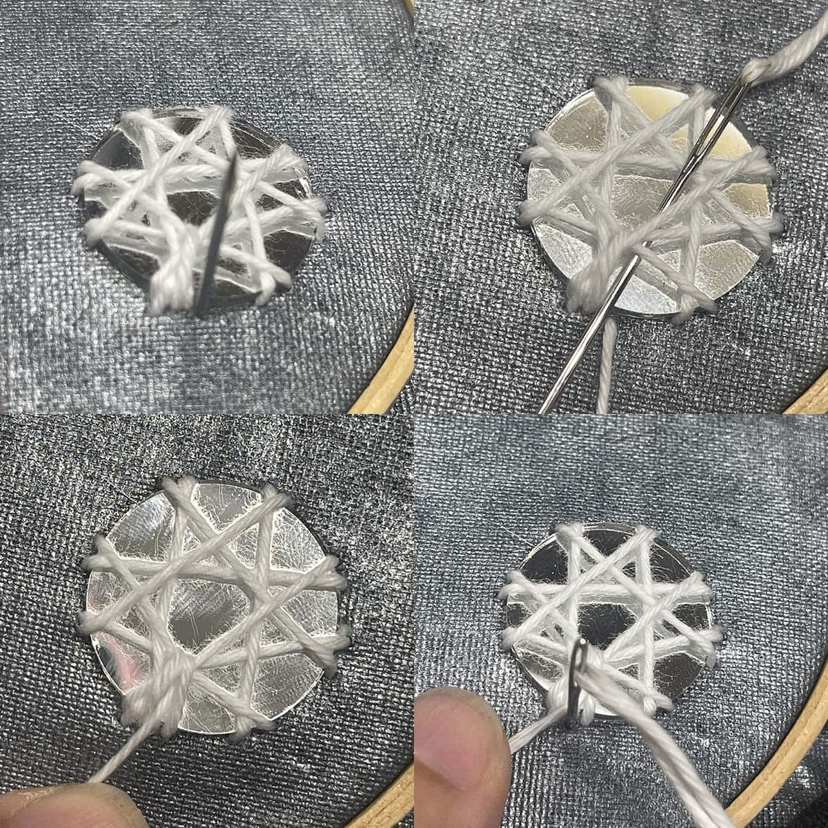 Second stitch going around the mirror