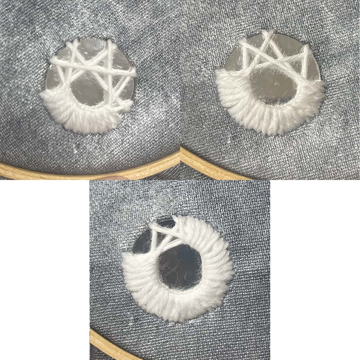 Continuing to stitch around mirror