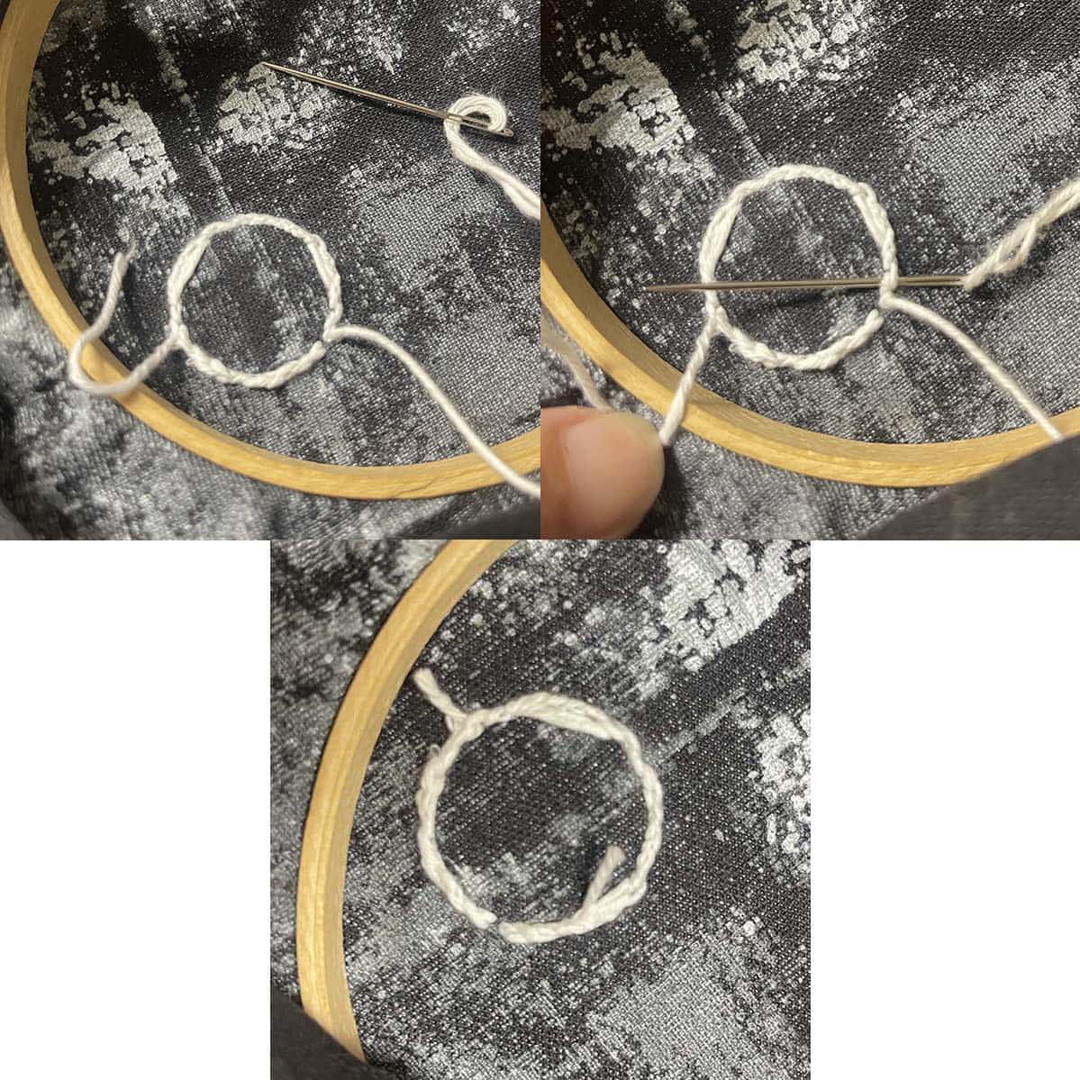 Securing end of embroidery thread