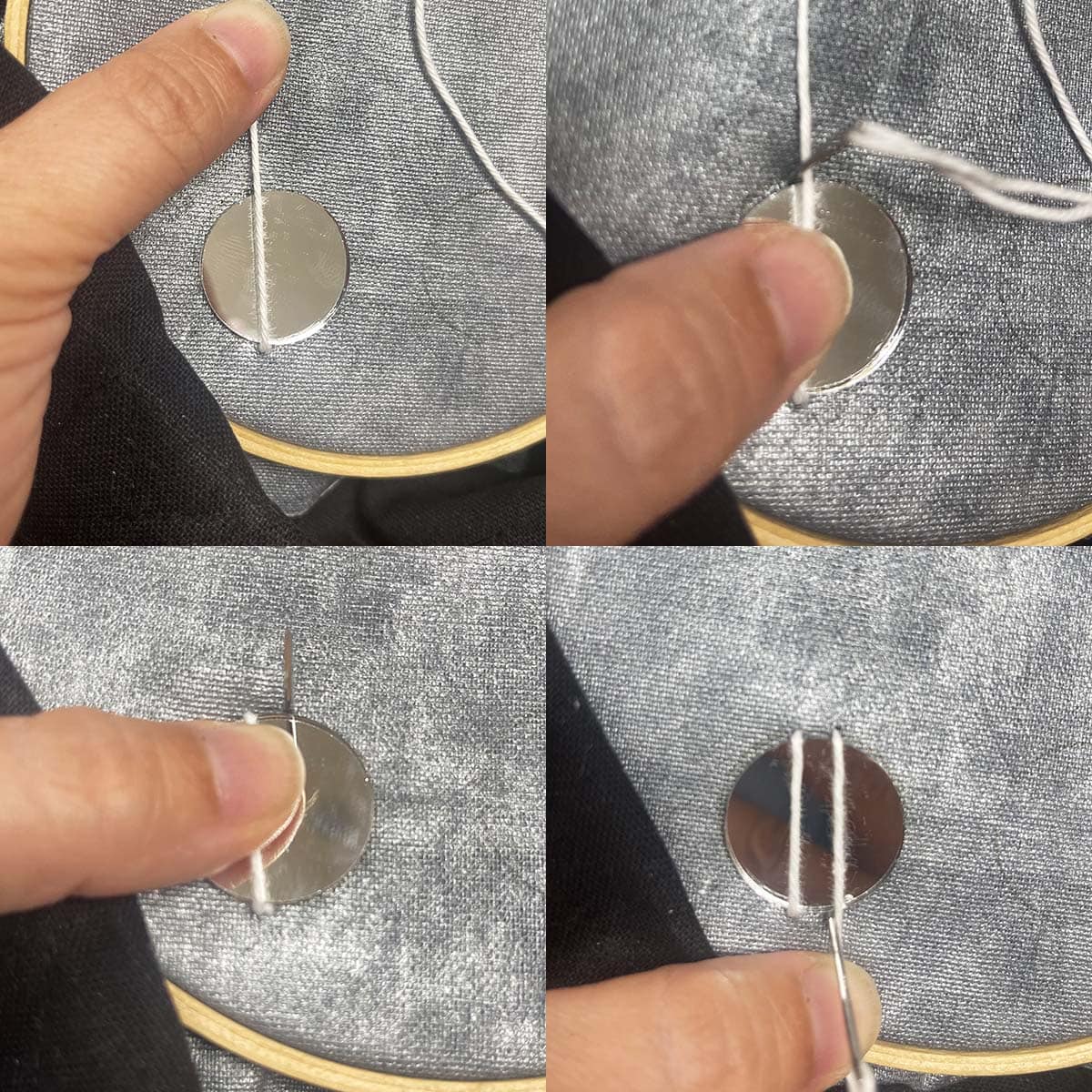 Creating first set of stitches to secure mirror