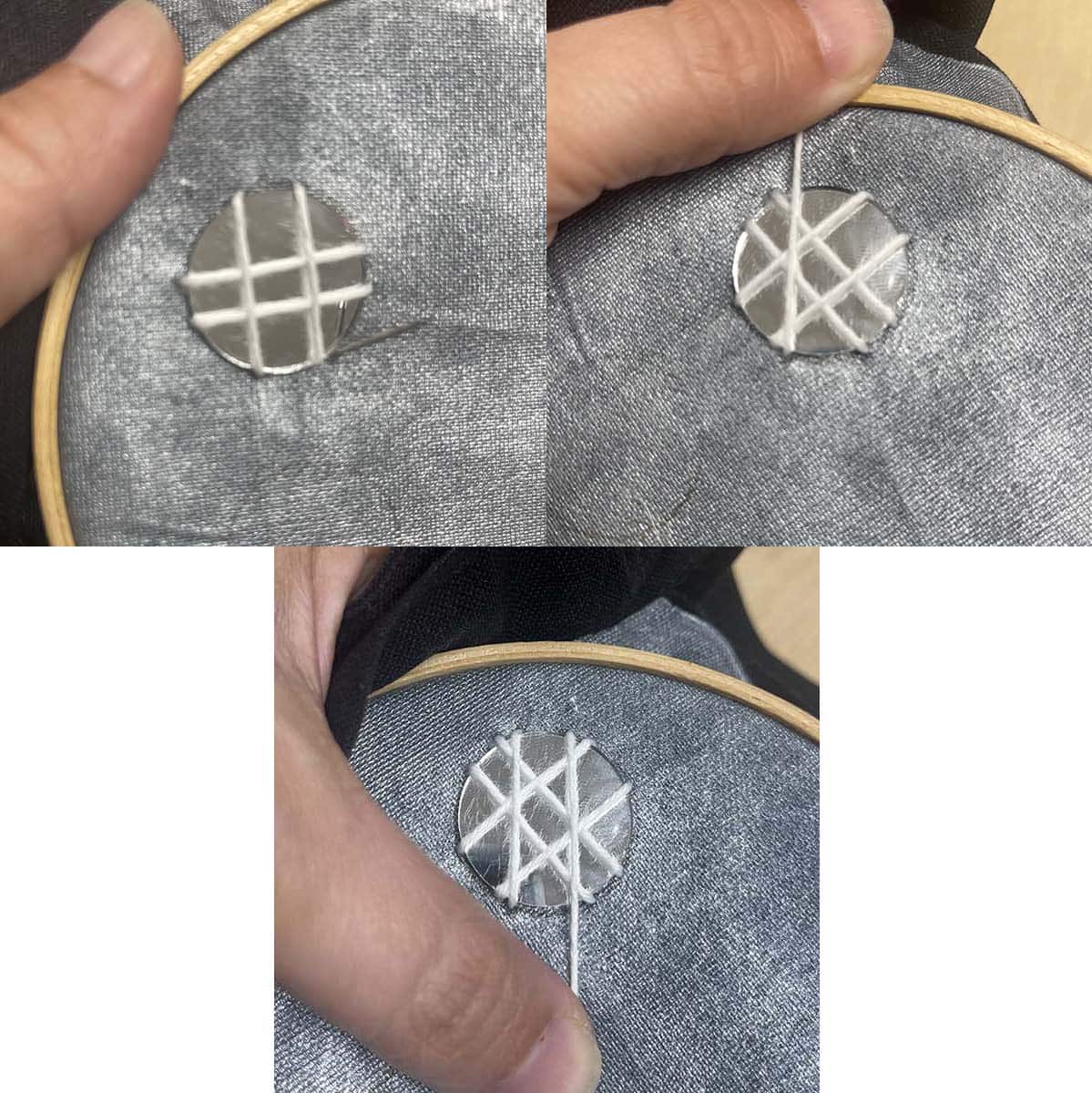 Creating third set of stitches to secure mirror