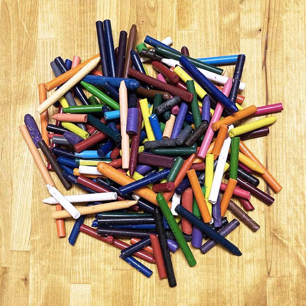 Crayons with paper wrappers removed