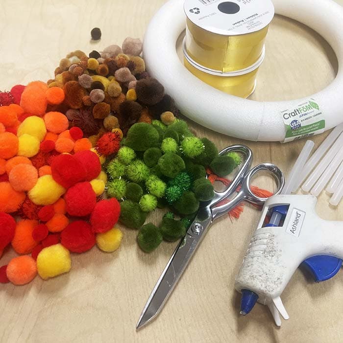 Supplies for Fall Pom Pom Wreath