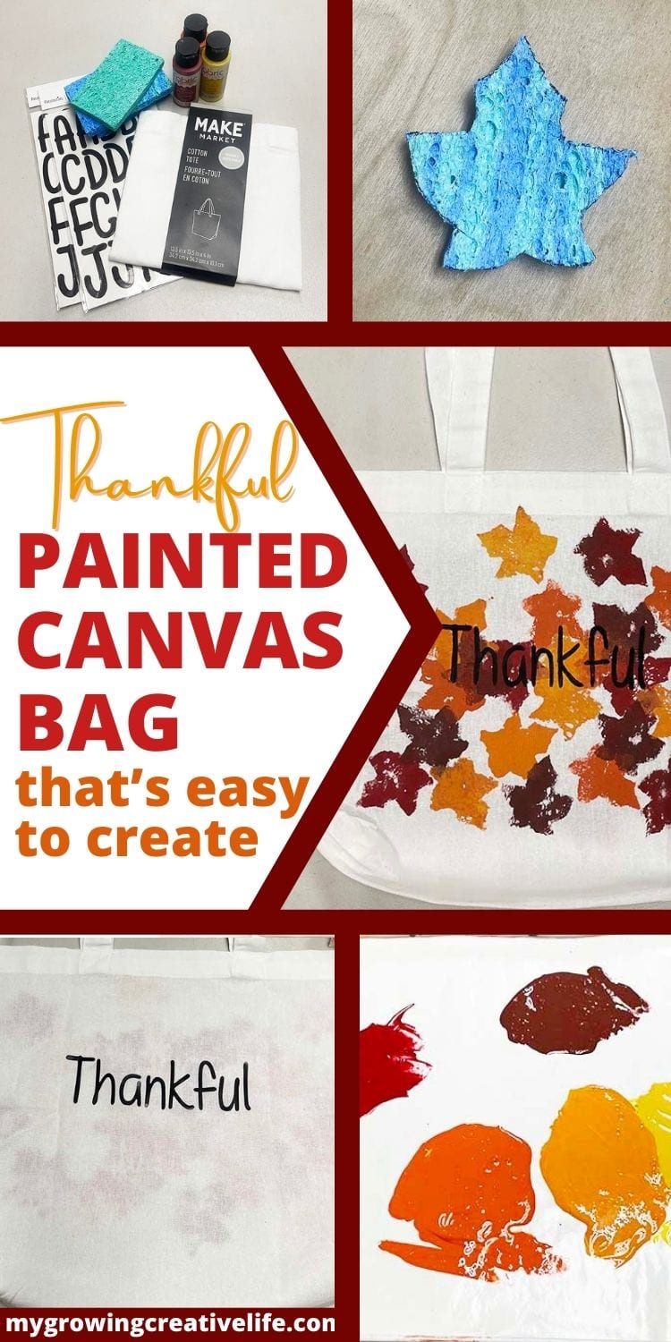 Thankful painted canvas bag