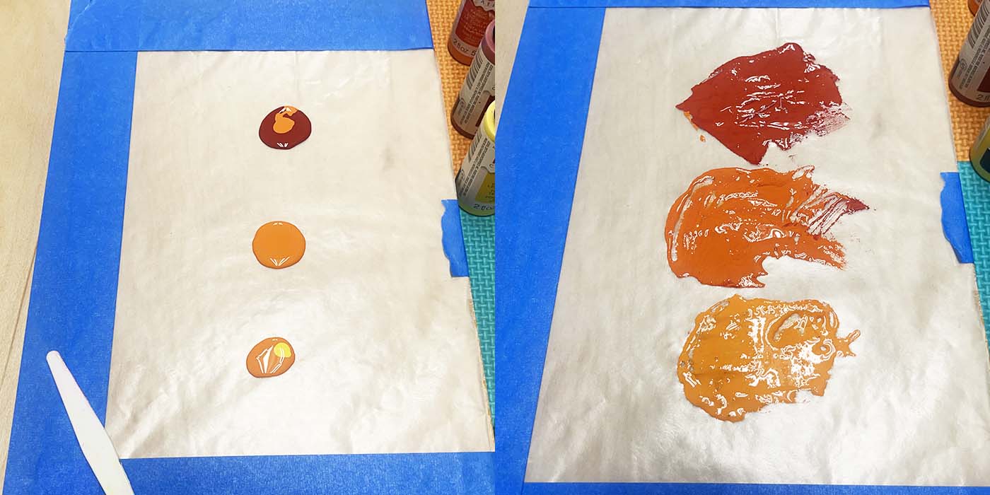 Mixing paints for happy fall bag