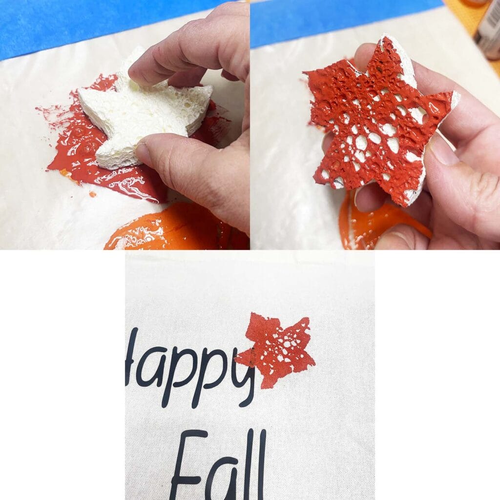 Stamping leaf on bag