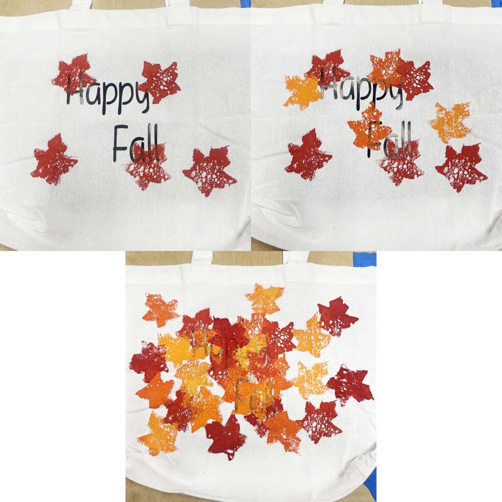 Adding more leaves to bag