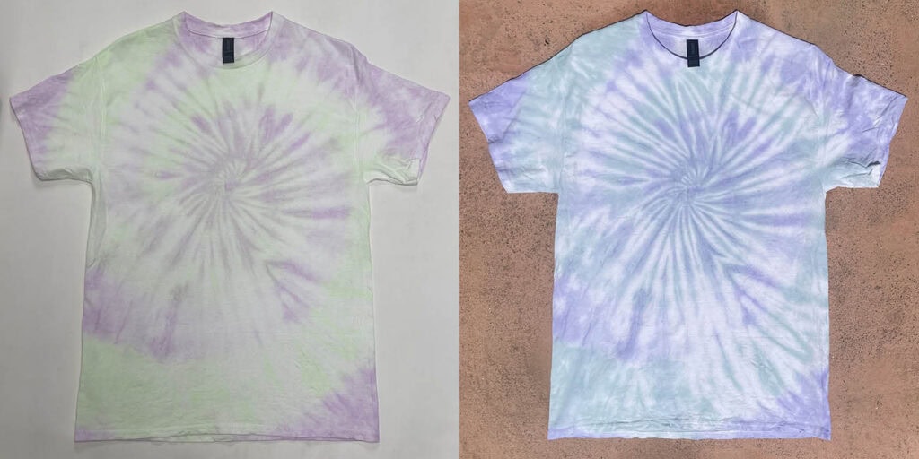 Color Change Tie Dye Shirt: Indoors (left), Outdoors (right)