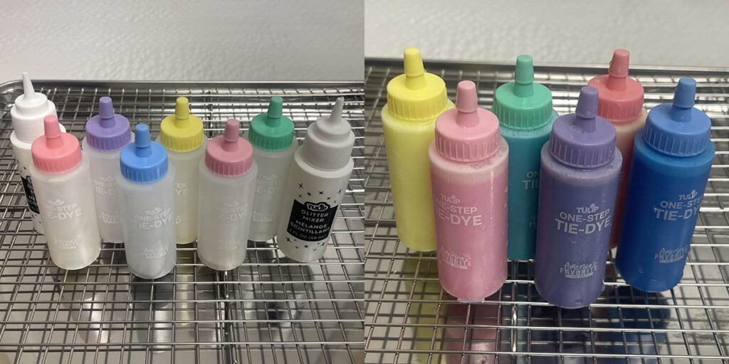 Glitter tie dye bottles
