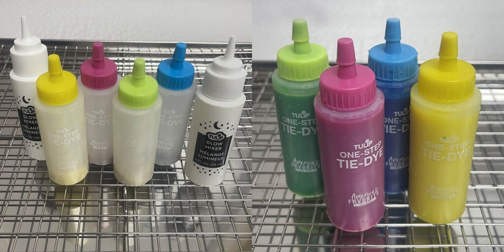 Glow tie dye bottles