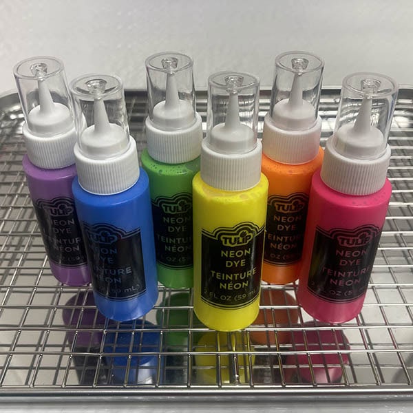 Neon tie dye bottles