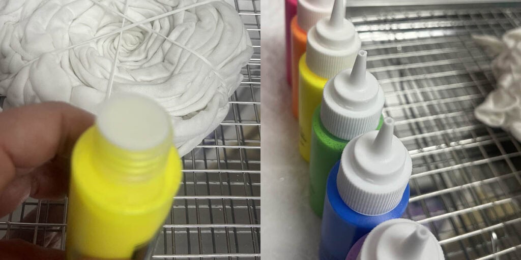 Preparing neon tie dye bottles