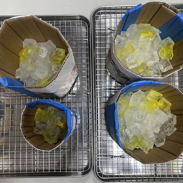 Adding first color of ice dyeing