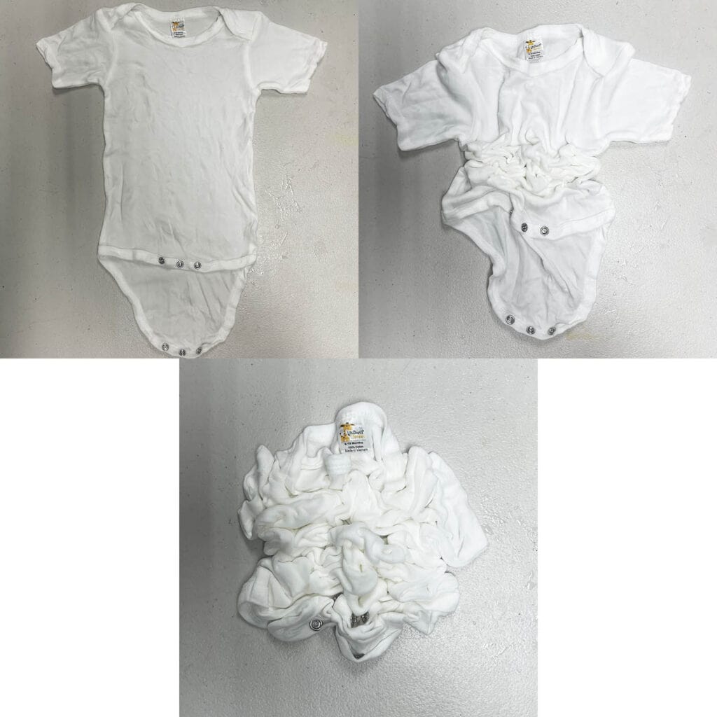 creating crumple tie dye pattern with baby bodysuit