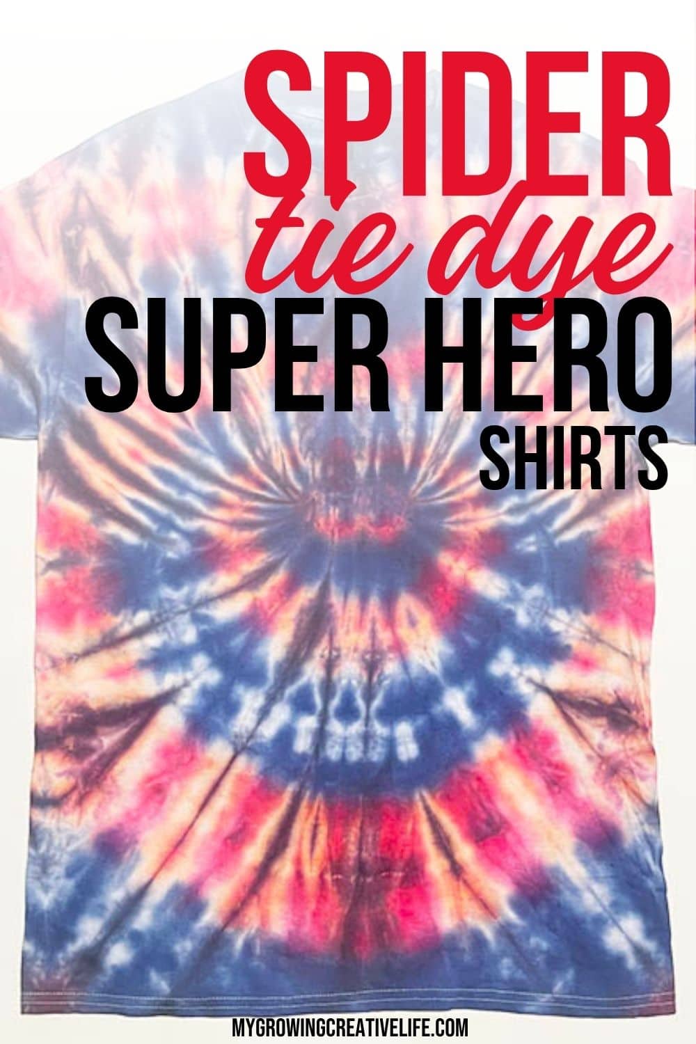 Colorful tie dye shirt featuring a spider design, inspired by superhero themes, perfect for fans of superhero apparel and creative fashion.