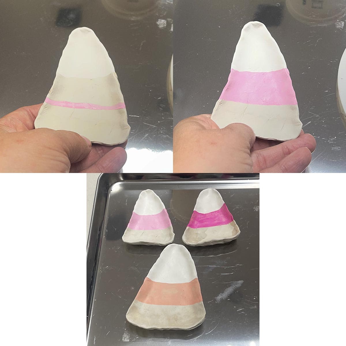 Painting second color on candy corn dishes