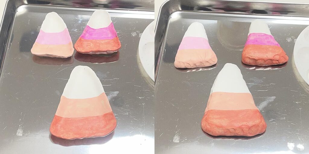 Painting final third color on candy corn dishes