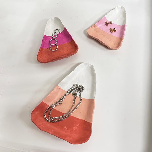 Finished air dry clay candy corn dishes