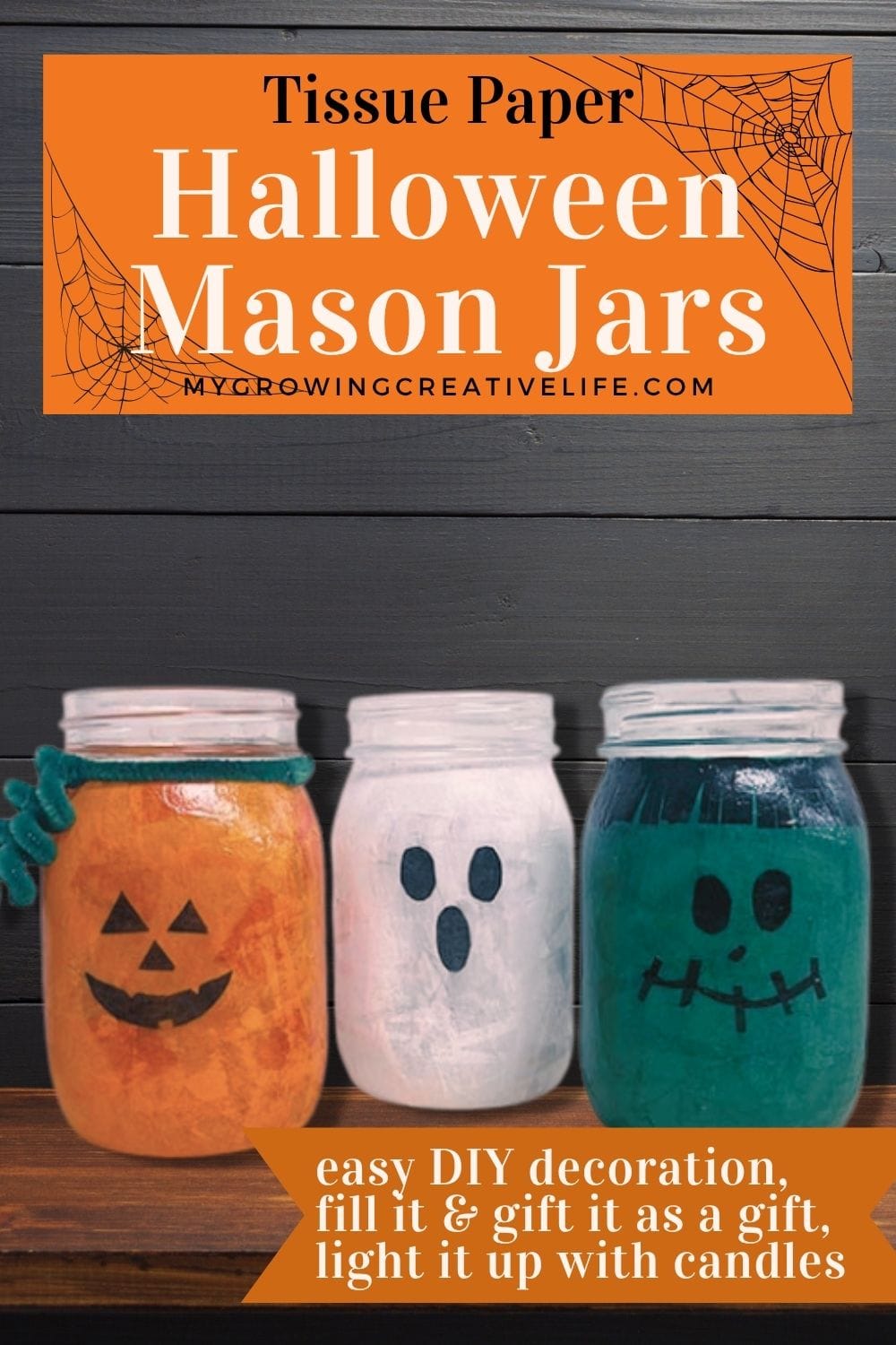 Tissue Paper Halloween Mason Jars